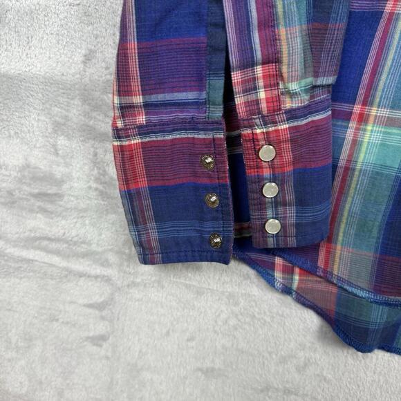 Vintage Wrangler Western Snap Shirt Plaid Pearl Snap Long Sleeve 1990s Men Sz L - Picture 6 of 9